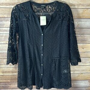 Lucky Brand Black Lace Button-Down Top